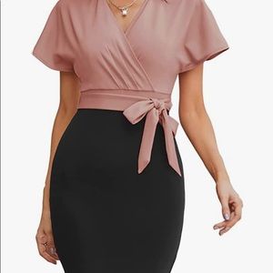 Dress size L.  NWT.  Blush and black.  Knee length with belt, Beautiful!